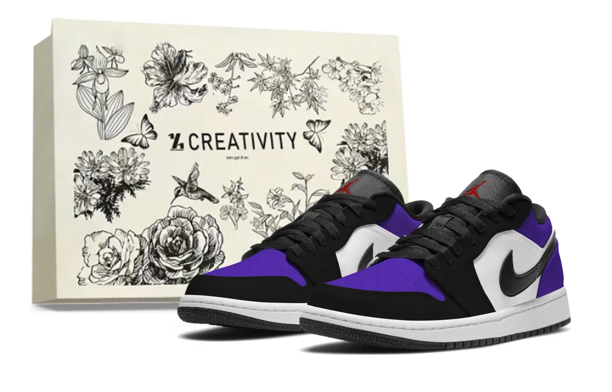 Jordan Air Jordan 1 Sports Low top Vintage Basketball Shoes Unisex Black Purple