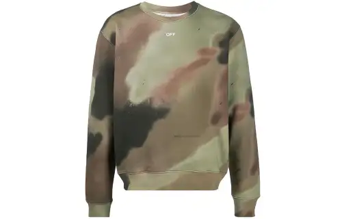 OFF WHITE FW20 Sweatshirts Men's Green Camouflage Crew Neck Thickened Regular