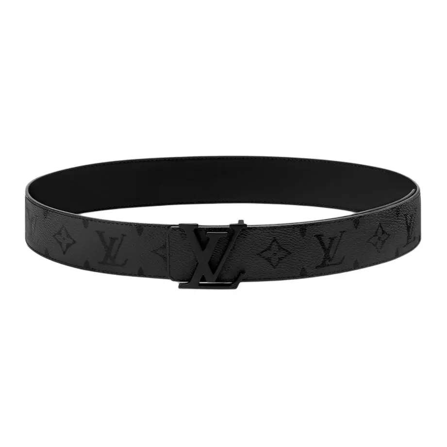 LOUIS VUITTON Initiales Leather Belts Men's Black Width 4cm
