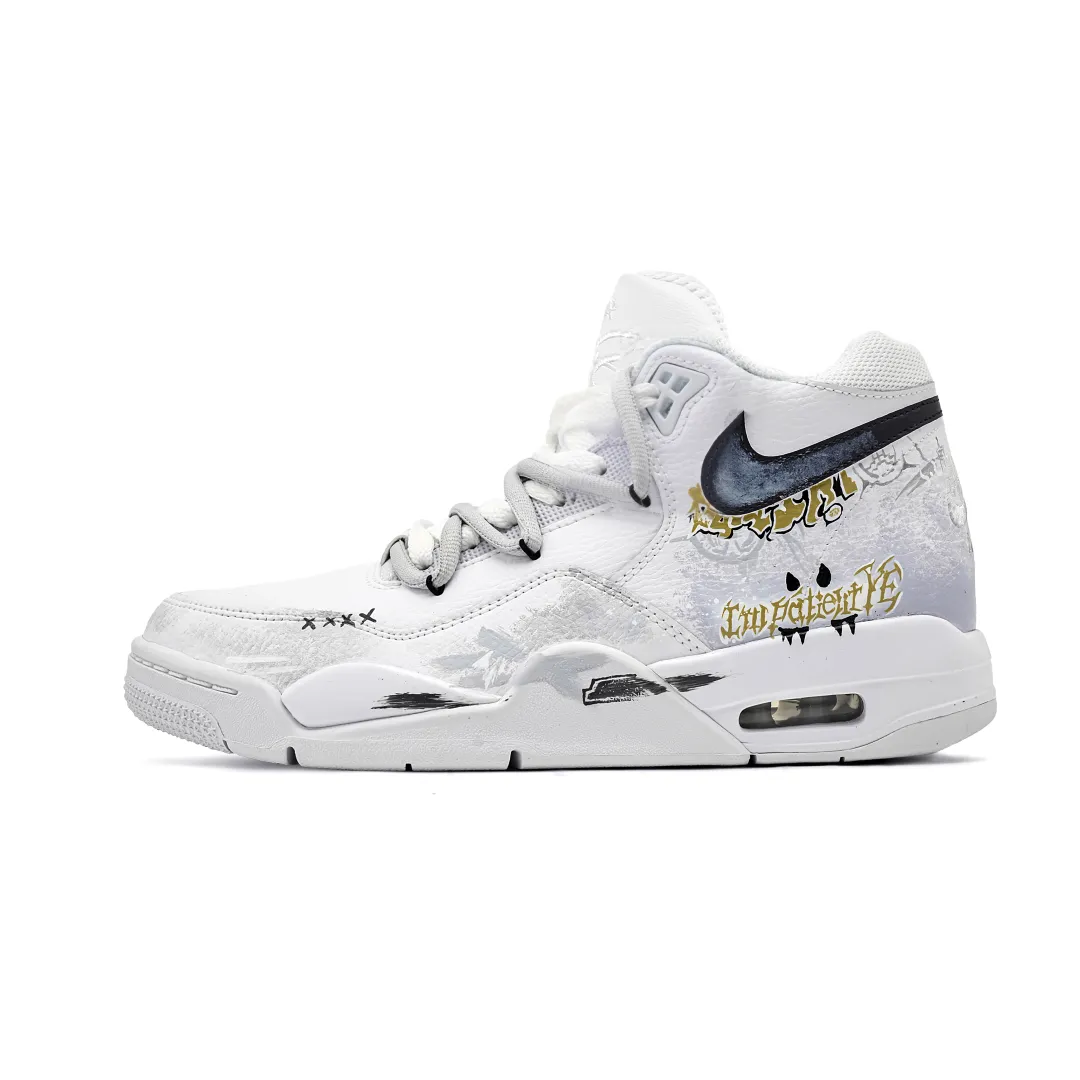 Nike Flight Legacy Dark Gold Gray Leather Abrasion Resistant Mid top Vintage Basketball Shoes Men's White Gray