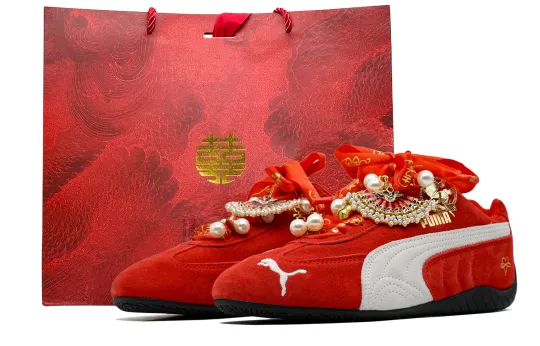 PUMA Speedcat Go Red Brocade Shoes Cow Leather Abrasion Resistant Low top Training Shoes Unisex Red