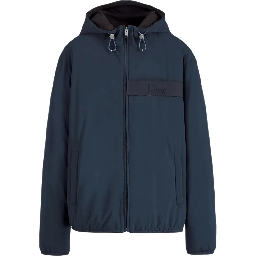 DIOR Down Jackets Men's Blue Hooded Moderate Down Jacket
