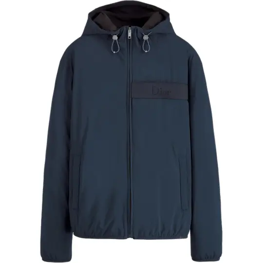 DIOR Down Jackets Men's Blue Hooded Moderate Down Jacket