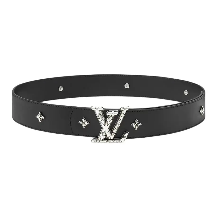 LOUIS VUITTON DIMENSION Leather Belts Men's Black Width 4cm