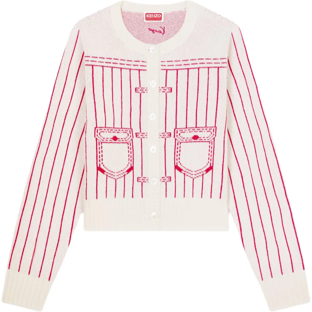 KENZO Sweaters Women's Ecru Crew Neck Moderate Cardigan