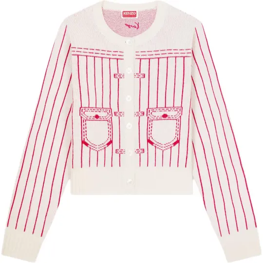 KENZO Sweaters Women's Ecru Crew Neck Moderate Cardigan