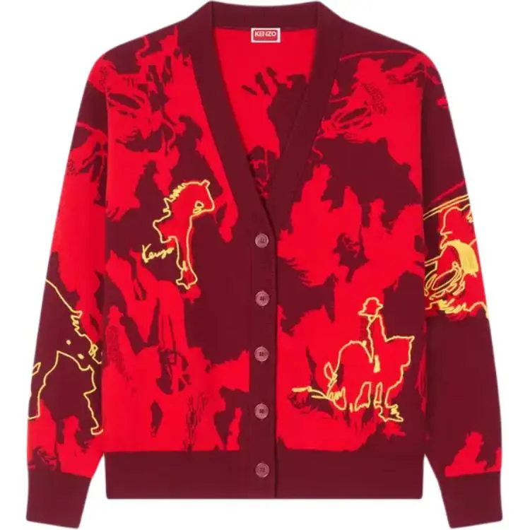 KENZO Sweaters Women's Red V Neck Moderate Cardigan