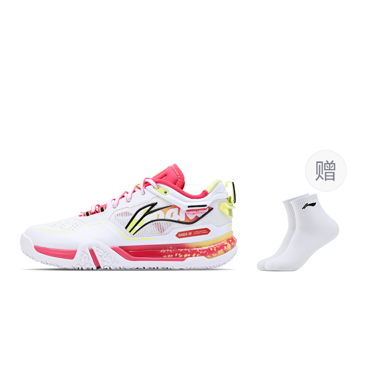 Li Ning Saga 3pro Cushioning Slip Resistant Abrasion Resistant Low top Badminton Shoes Unisex White Yellow