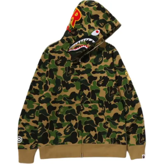 Свободная повседневная толстовка с капюшоном A BATHING APE SS26 на манжетах с логотипом и камуфляжем в виде акулы для мужчин
