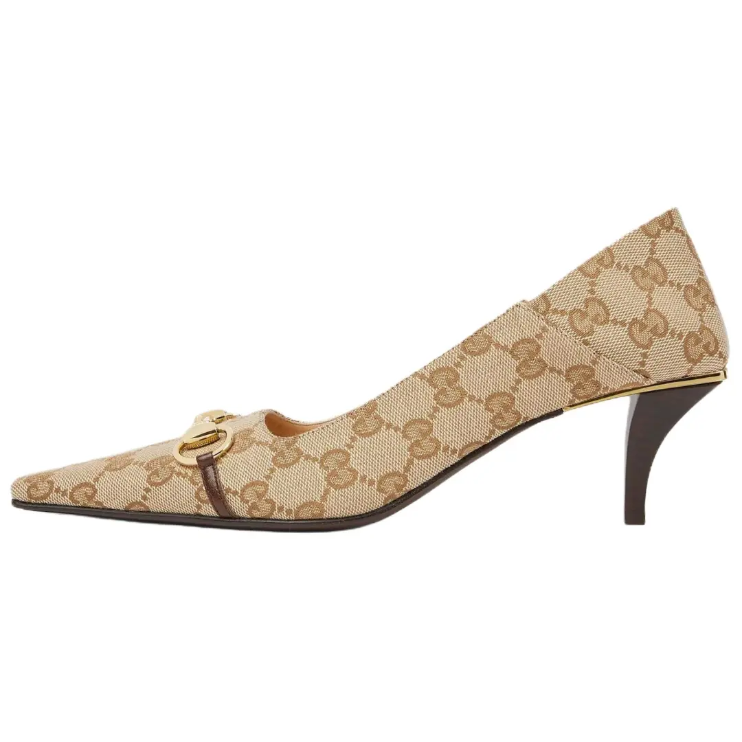 GUCCI Vittoria Leather Cone Heel High Heels 5.5cm Women's Sandy Brown