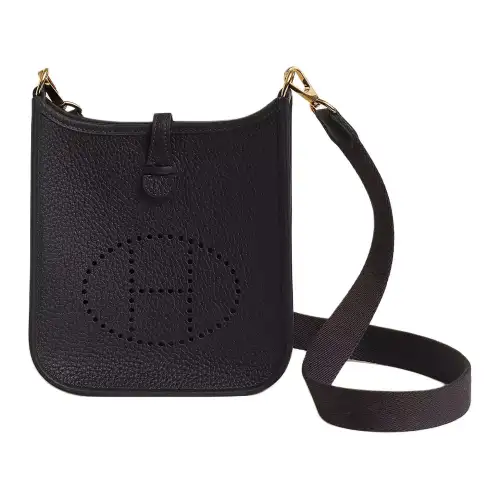 HERMES Evelyne Clemence Calfskin Crossbody Bag, Shoulder Bag 16 Women's 89 Noir Black
