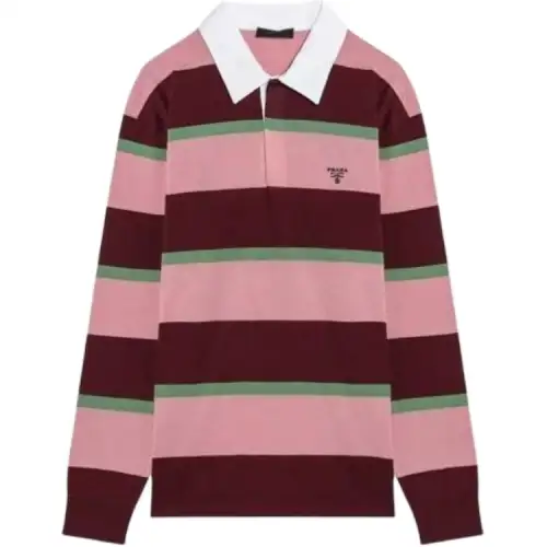 PRADA Long Sleeved Striped Knitted Polo Shirt