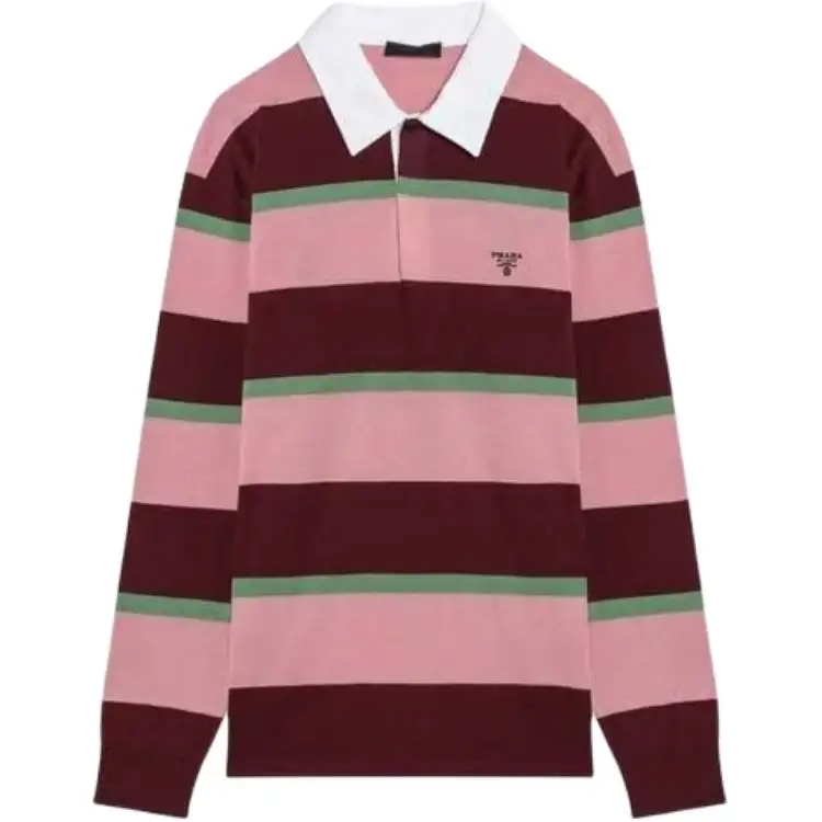 PRADA Long Sleeved Striped Knitted Polo Shirt