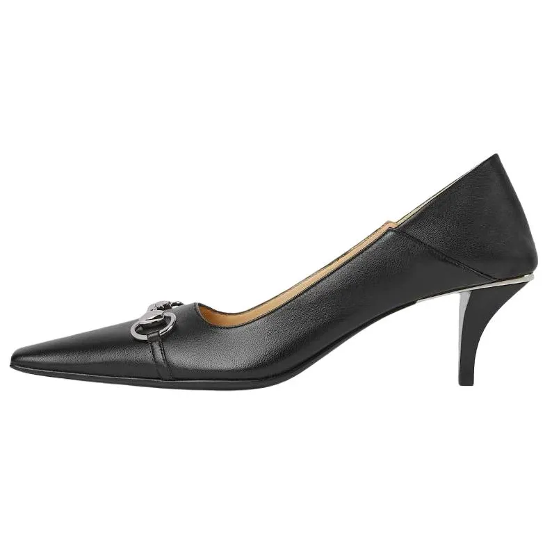 GUCCI Vittoria Leather Cone Heel High Heels 5.5cm Women's Black