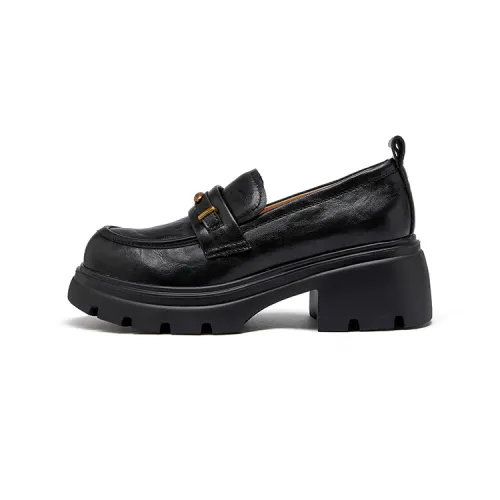 CAMEL Camel small leather shoes, classic and versatile, simple solid color thick sole, 6cm height increase, loafers for women