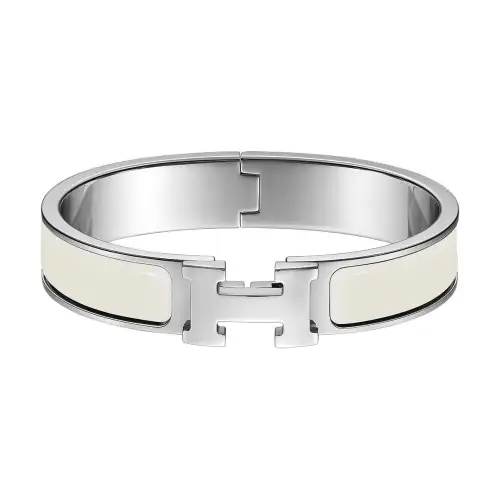 HERMES Clic H Palladium Plated Metal Parts Bangles Unisex Silver