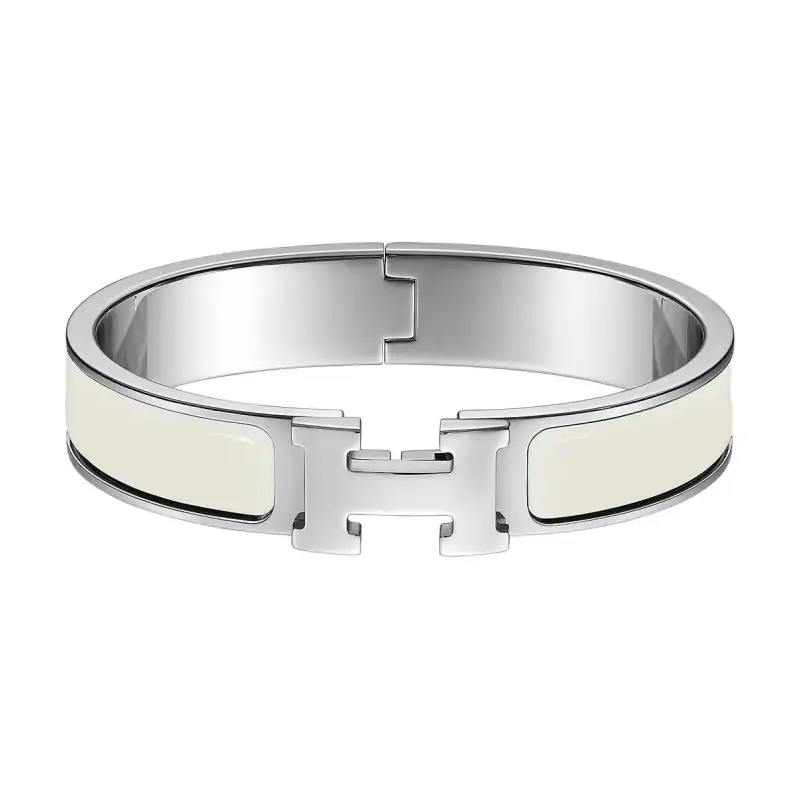 HERMES Clic H Palladium Plated Metal Parts Bangles Unisex Silver