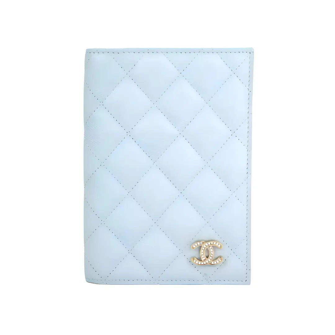 CHANEL Calfskin Wallet Women's Light Blue
