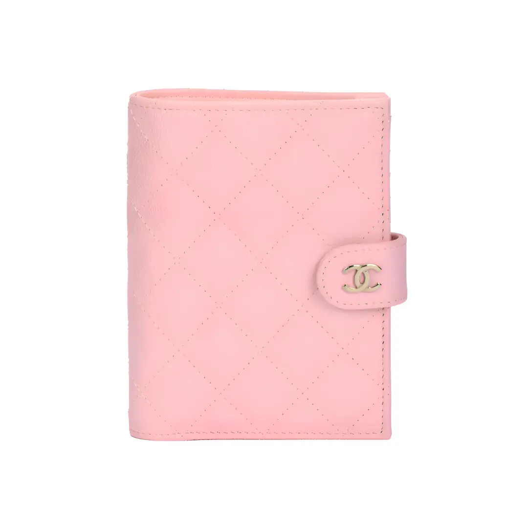 CHANEL Shiny Grain Calfskin & Gold Metal Passport Holder Small Women's Pink