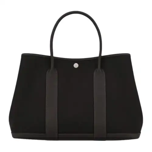 HERMES Garden Party Canvas With Negonda Calfskin Handbag Women's 89 Noir Black