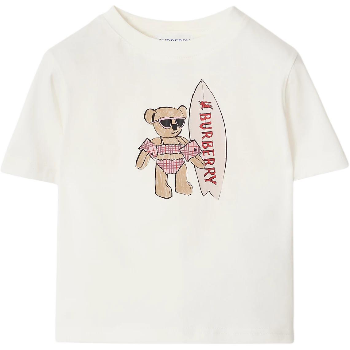 Детская футболка Burberry Surfer Teddy Bear (белая)