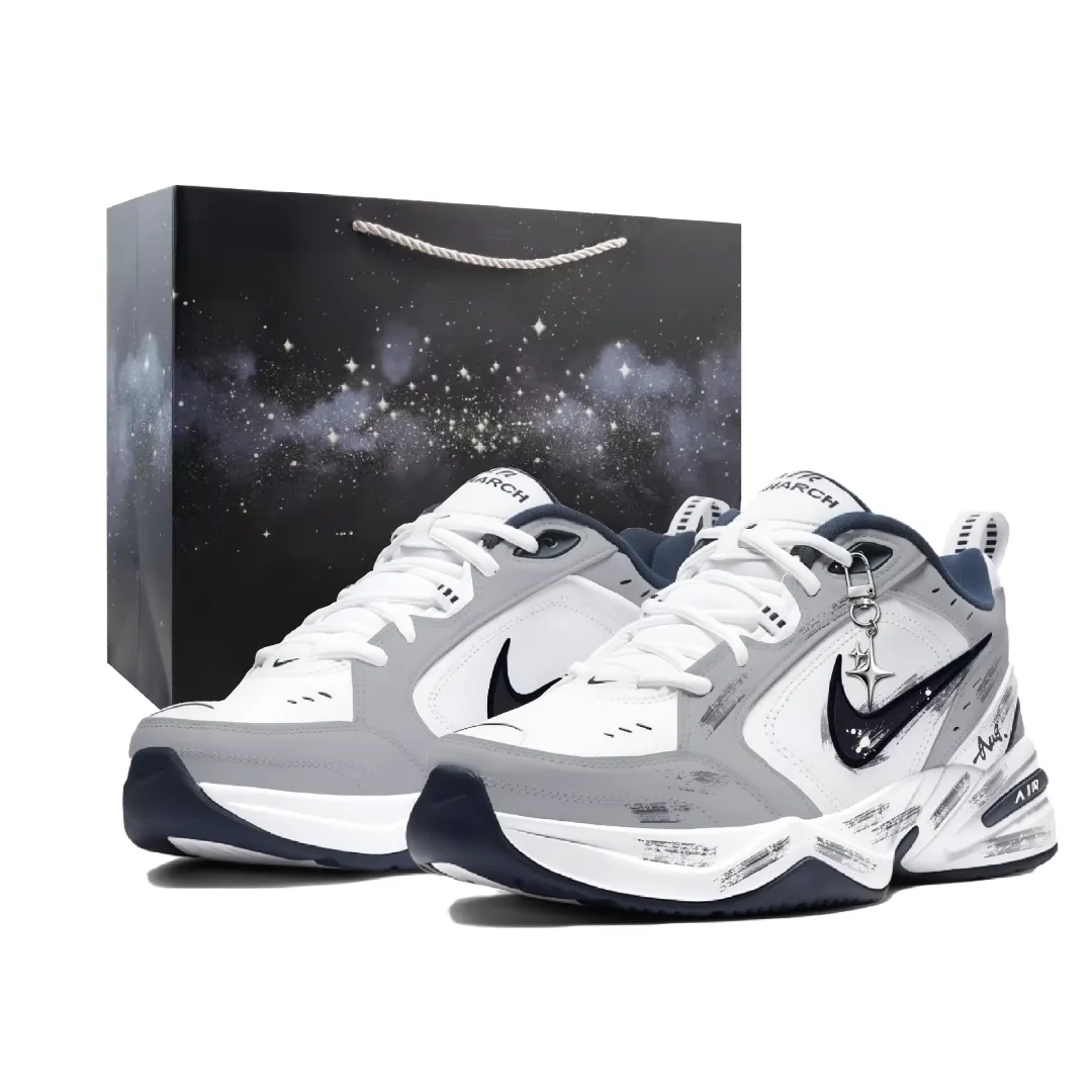 Nike Air Monarch 4 Misty Night Starlight Textile, Leather Low top Chunky Sneakers Men's Black White Gray