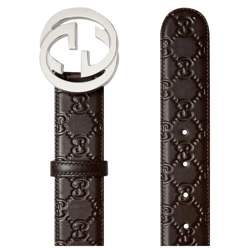 Мужской ремень Gucci Interlocking G 4cm (черно-серый) — фото 2
