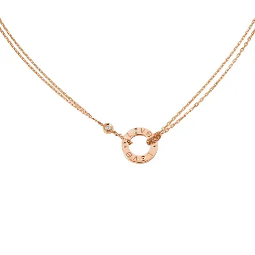 CARTIER LOVE 18K Gold Diamond Necklaces Unisex Rose Gold