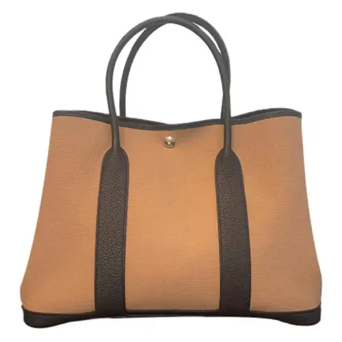 HERMES Garden Party Canvas With Negonda Calfskin Garden Handbag 36 Women's Black/Brown
