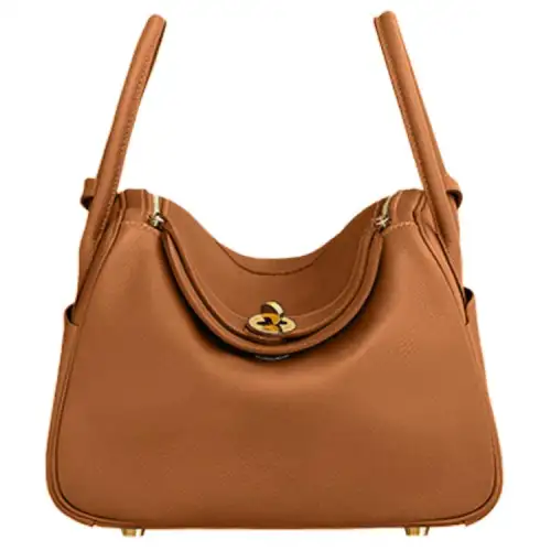 HERMES Lindy Evercolor Calfskin Shoulder Bag 26 Women's 37 Gold Brown