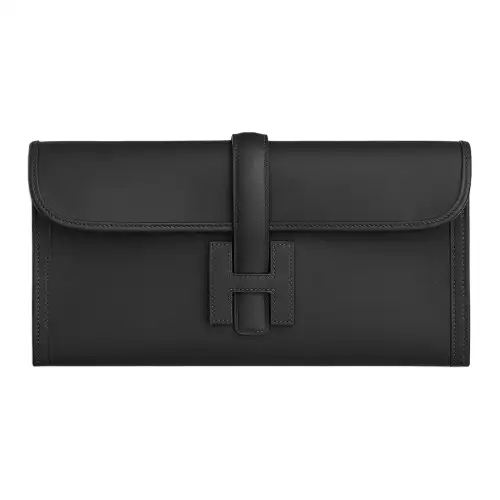HERMES Jige Elan Swift Leather Clutch Women's Noir Black