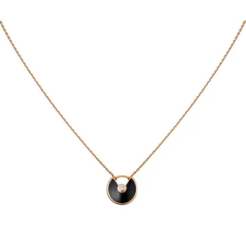 CARTIER Amulette De Cartier Collection 18K Gold Diamond Onyx Necklaces Unisex Rose Gold