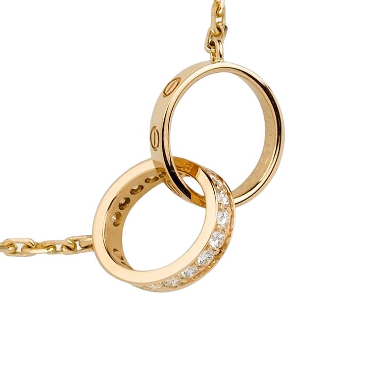 Cartier 18K Yellow Gold Diamond Interlocking Necklace