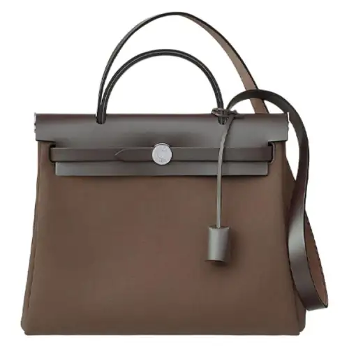 HERMES Herbag Zip Officier Canvas With Hunter Cow Leather Shoulder Bag, Crossbody Bag, Handbag 39 Unisex