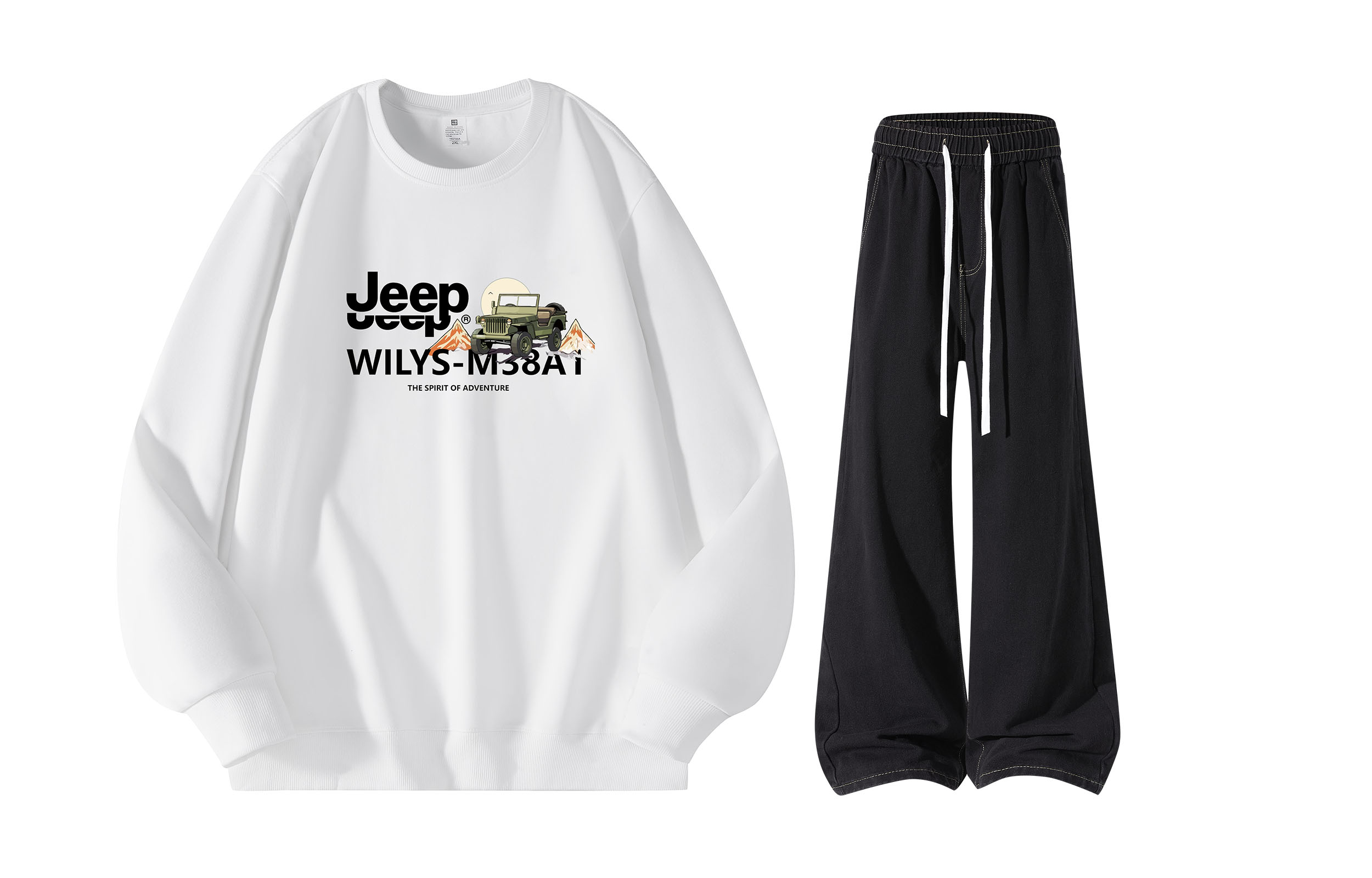 Jeep Travel soft velvet jeep, breathable universal comfortable keep warm sweatshirt, fleece loose straight jeans, trousers, sports suit for men and women, American style, with your logo imprint, loose fit