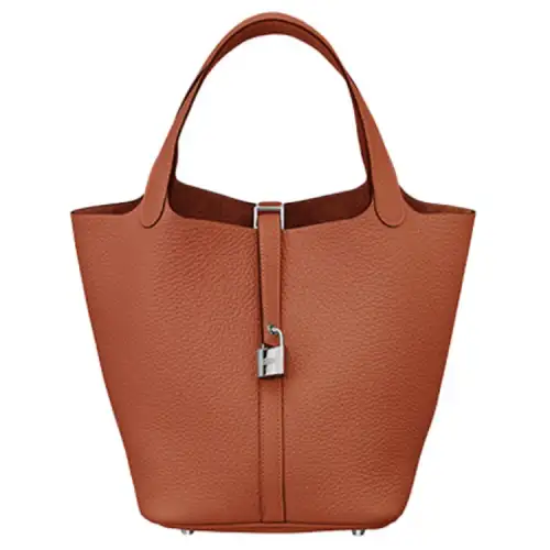 HERMES Picotin Lock Clemence Bullock Leather Basket Bag, Bucket Bag, Handbag 22 Women's 6C Cuivre Copper Red