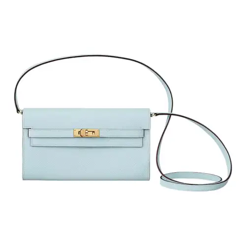 HERMES Kelly To Go Gold tone Lock Epsom Leather Wallet Crossbody Bag Women's T0 Bleu Brume Haze Blue/Dusty Blue