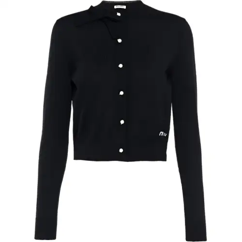MIU MIU Knitwear Women's Black Crew Neck Moderate Cardigan