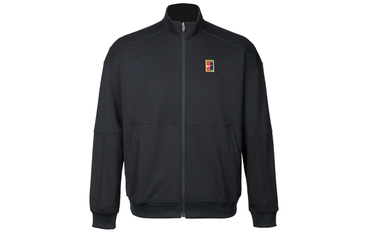 Nike CourtHeritage Stand Collar Zipper Front Fleece Lined Long Sleeved Shirt Jacket Men's Black/Black