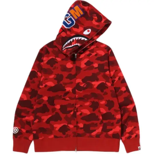 A BATHING APE SS26 COLOR CAMO SHARK Толстовка с капюшоном на молнии и камуфляжным принтом акулы, с длинными рукавами и застежкой-молнией с буквенным принтом, одинаковый стиль для мужчин и женщин