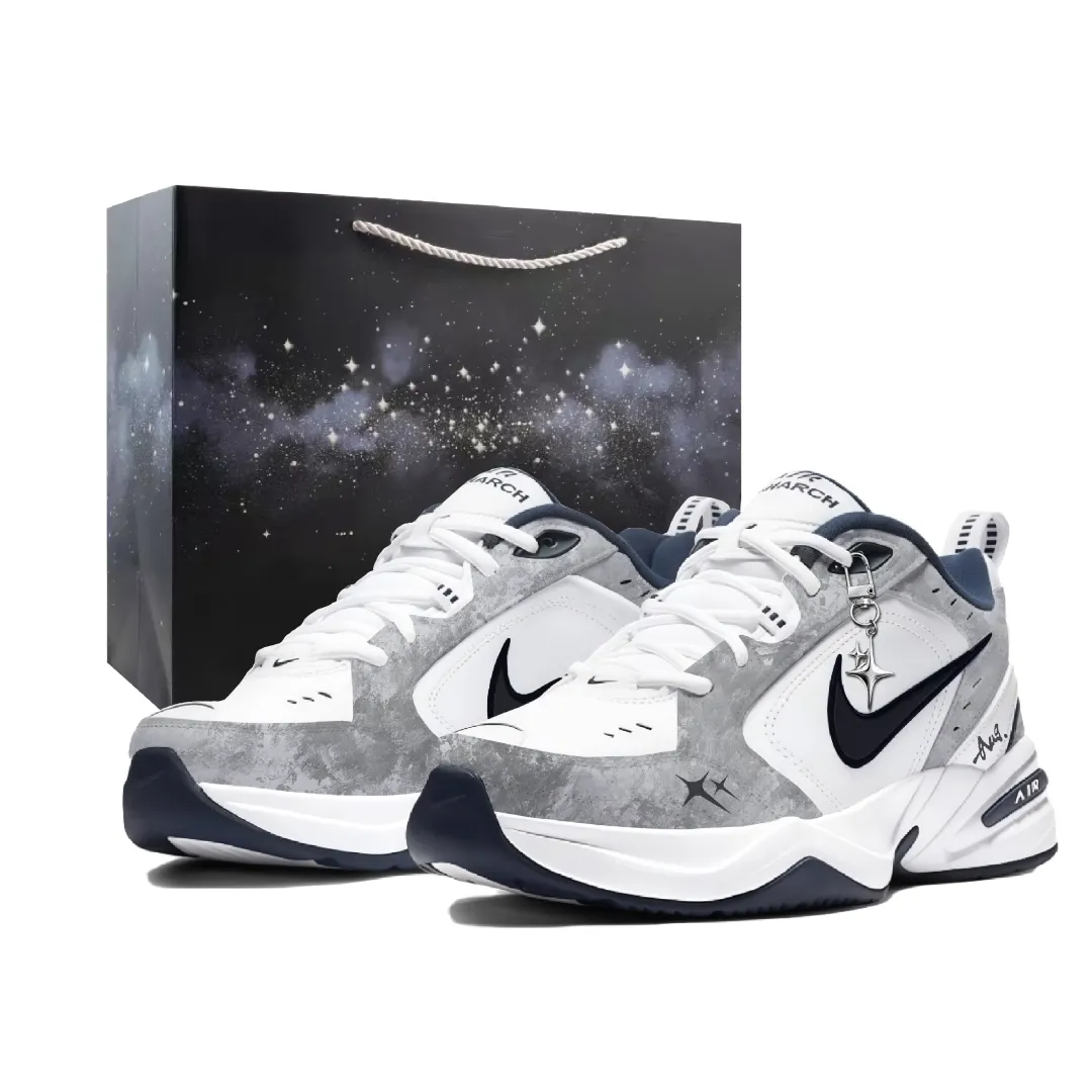 Nike Air Monarch 4 Misty Night Star Textile, Leather Low top Chunky Sneakers Men's White Gray