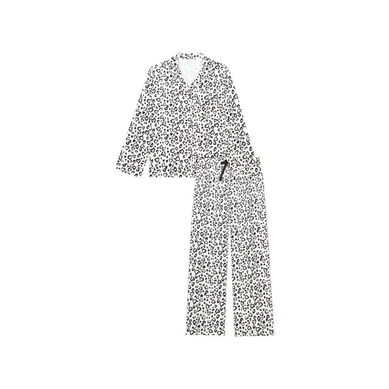 Victoria's Secret Pajama Set Refined Print Silky Skin Friendly Women's Black And Pink Leopard Print