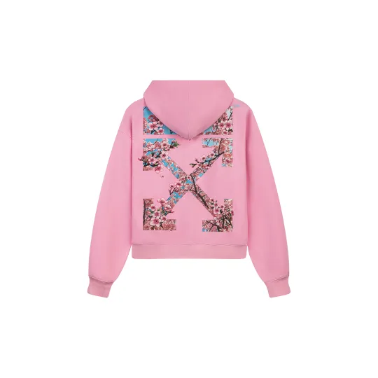 OFF-WHITE Весенний закат Сакура Трехмерный дизайн вышивки Уличная мода Легкая роскошная тенденция Универсальная толстовка с капюшоном на молнии в одинаковом стиле для мужчин и женщин