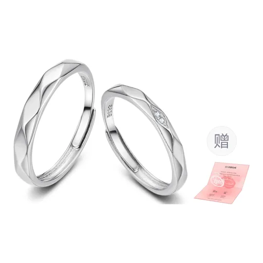 SOFTDORA 999 Fine Silver Diamond Couple Rings Unisex