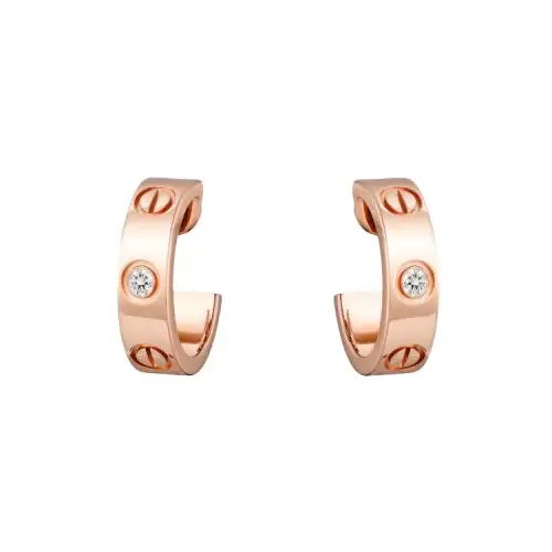 Cartier, classic diamond golden earrings for men and women, 750 sample gold, for beloved, pink gold