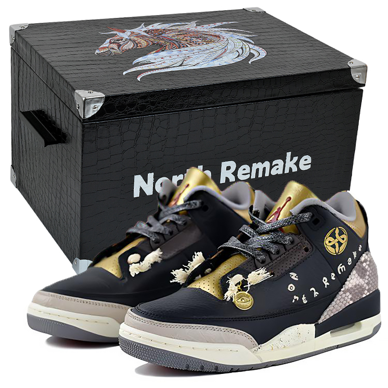 Jordan Air Jordan 3 Slip Resistant Abrasion Resistant Mid top Vintage Basketball Shoes Women’s Black Gold