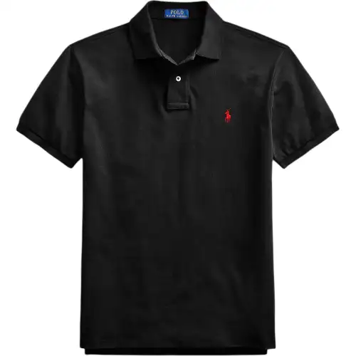 Polo Ralph Lauren Black polo, logo embroidery service, with short sleeve, slim fit