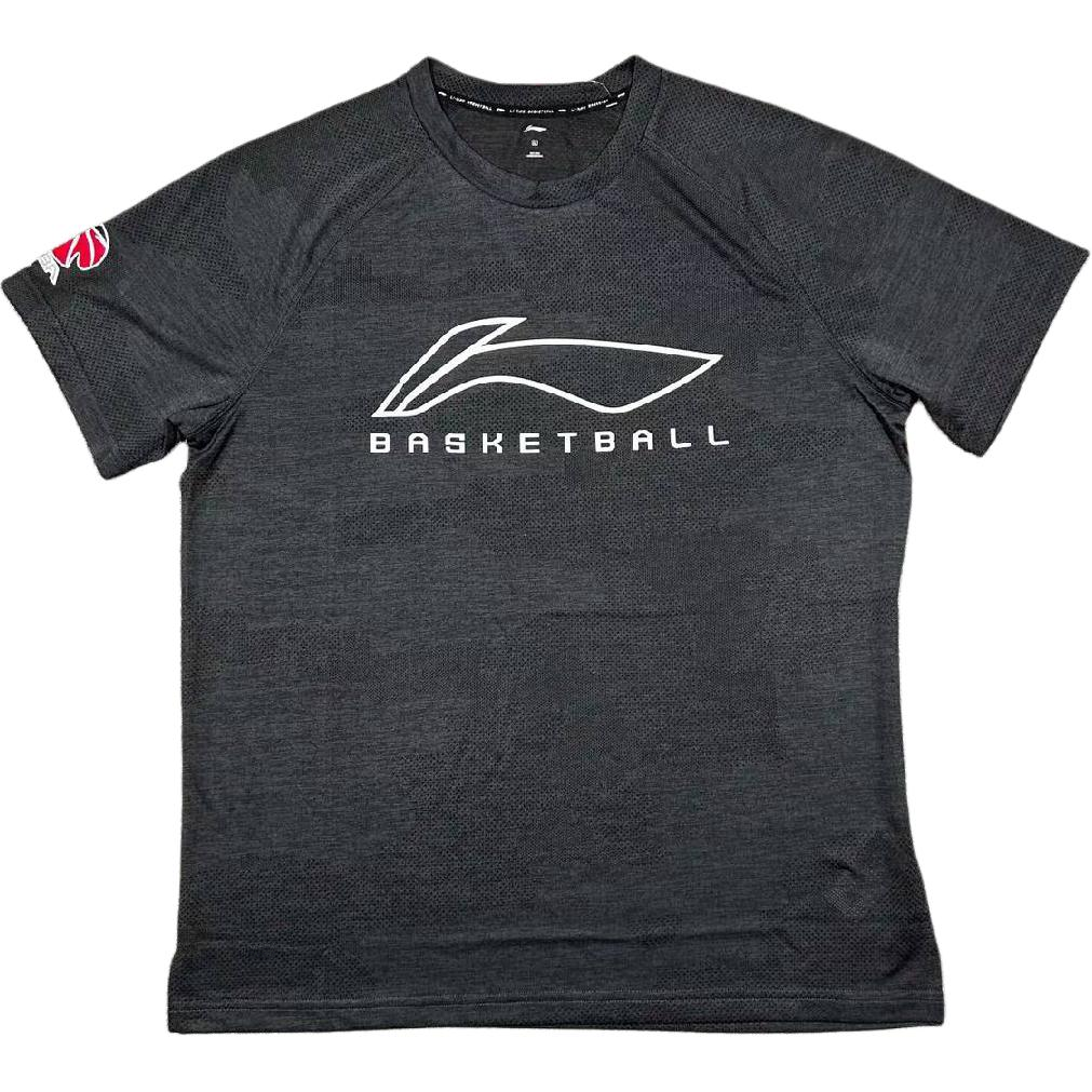 Li Ning, basketball quick dry black T-shirt for gym for training for men and women, for running, absorbs sweat and smell, with short sleeve