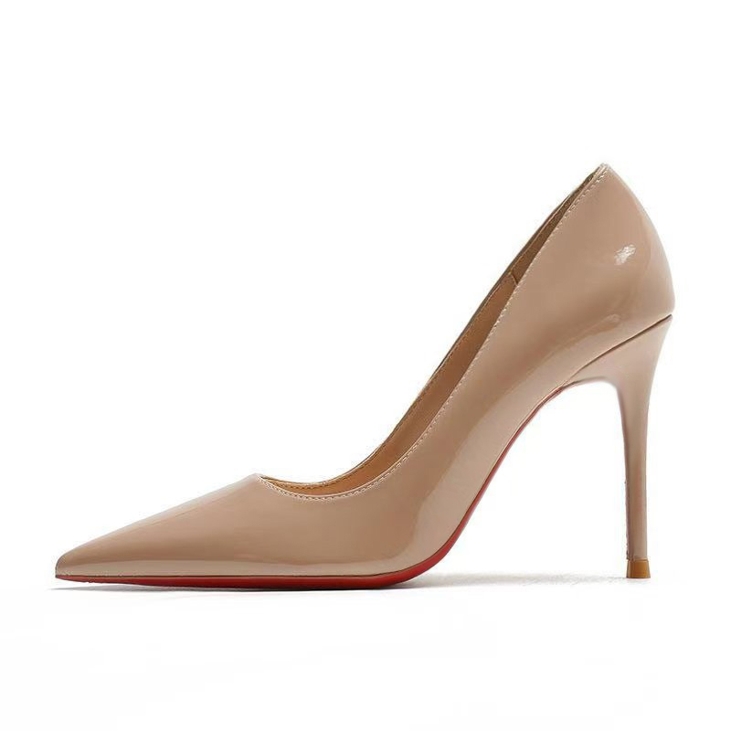 Classic car WECKER PU suede Elegant and sexy French light luxury Patent leather pointed toe Red bottom Nude bottom Stiletto high heels Women's style