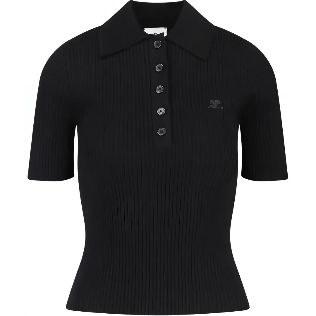 Courrèges Iconic Rib Knit Polo Shirt